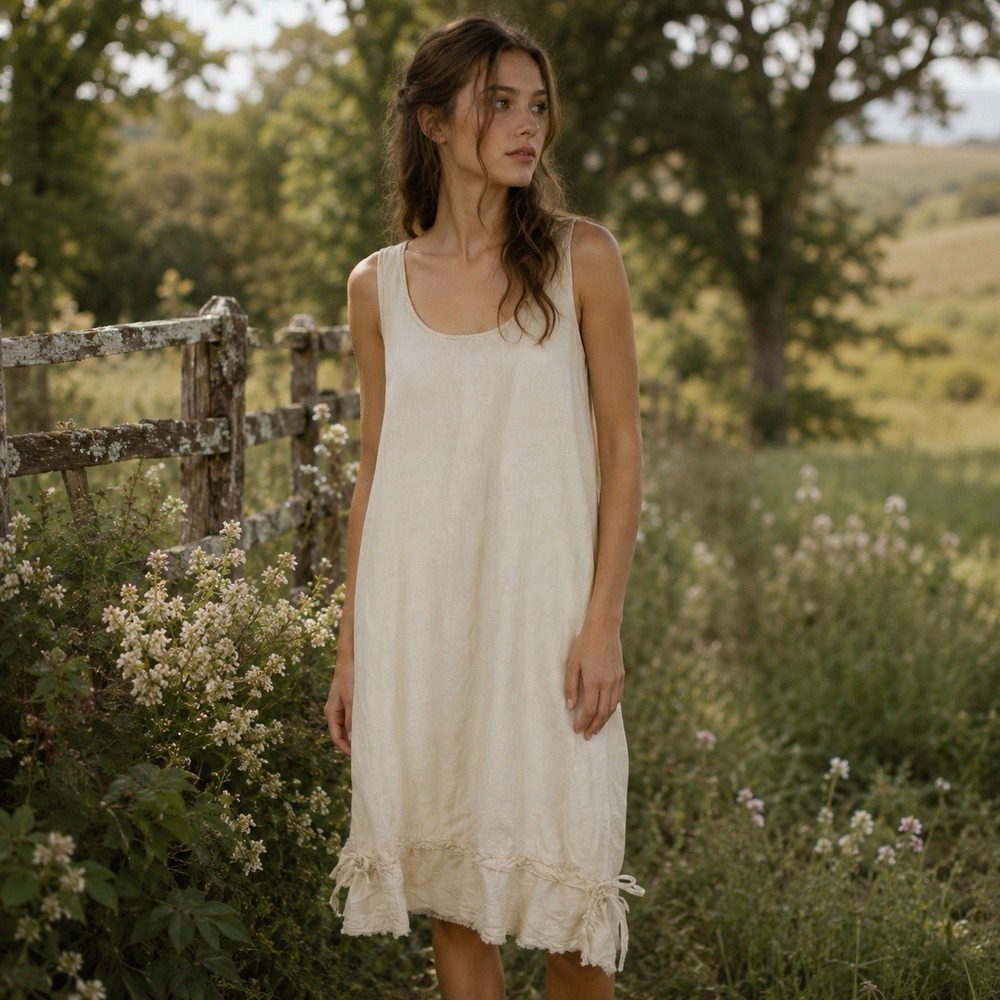Homefrocks Santa Fe Nipped Slip Silk Linen Blend Dress Lagenlook Boho